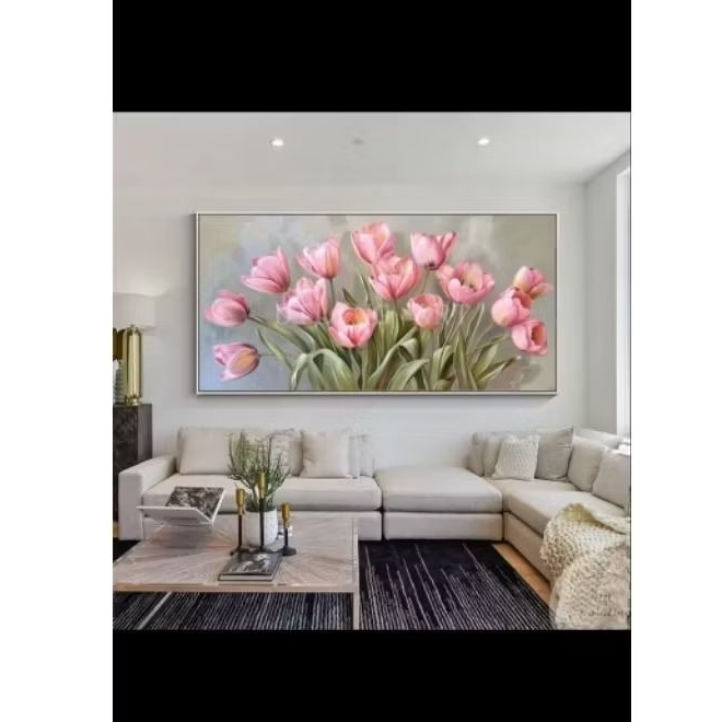 lukisan dinding minimalis modern bunga tulip