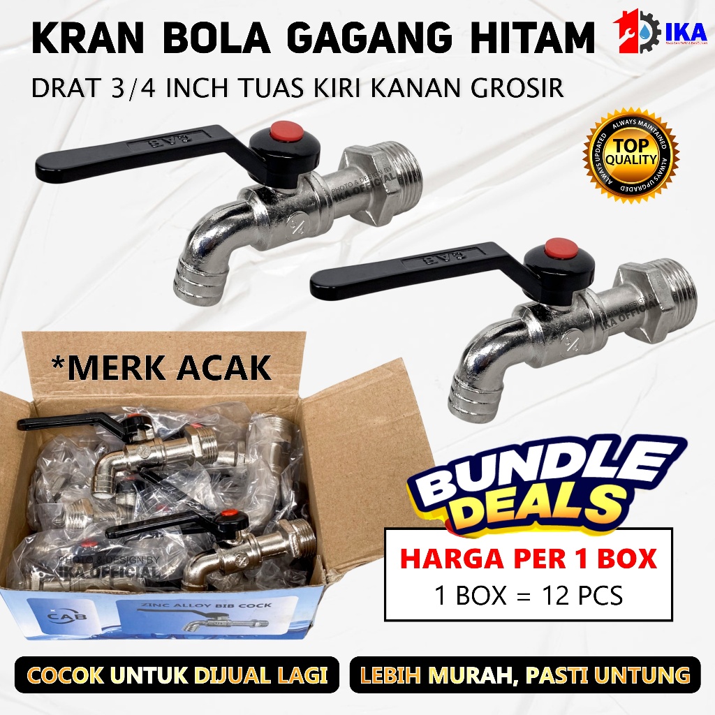1 lusin kran besi engkol gagang hitam 1box isi 12pcs keran air 3/4 inchi grosir / Kran bola gagang h