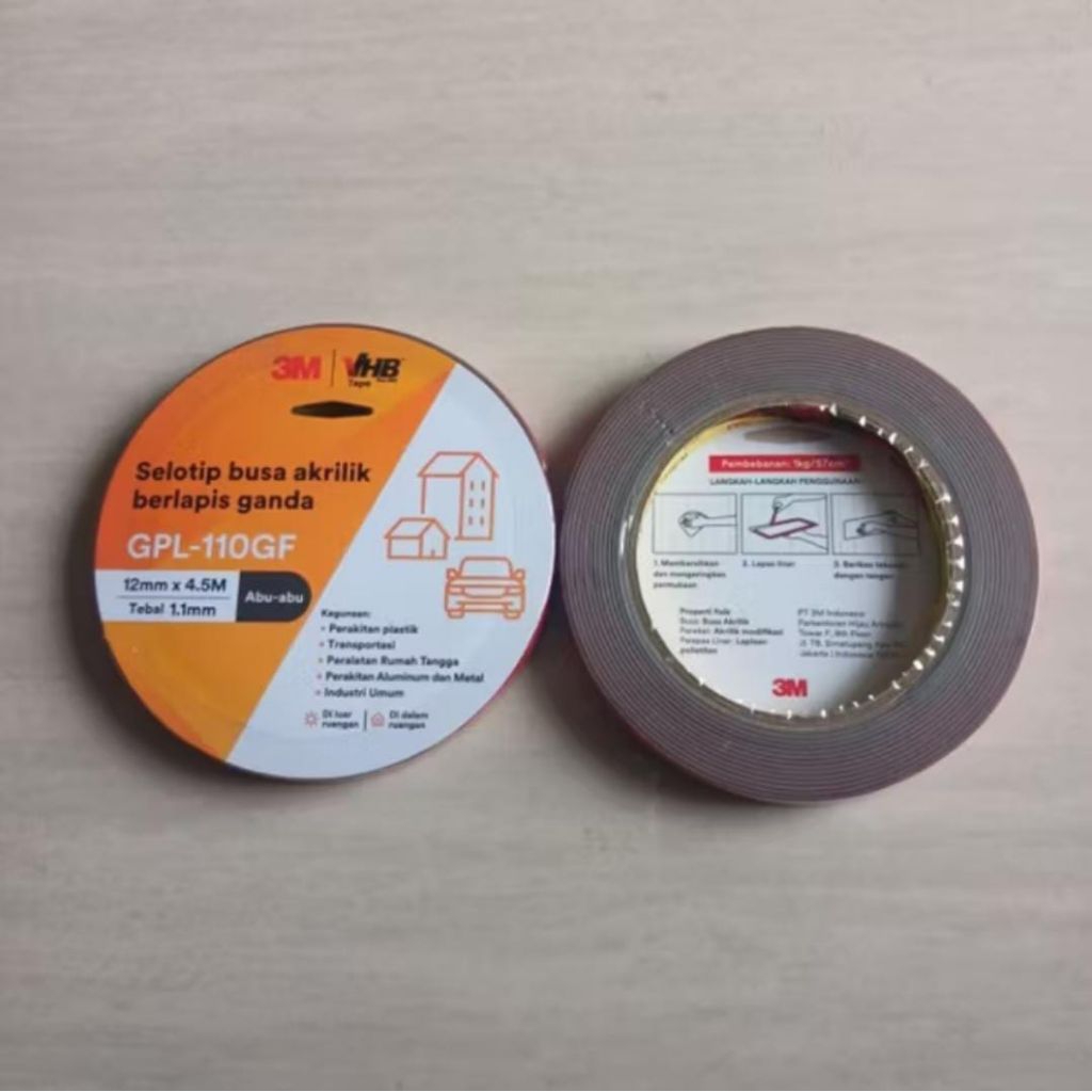 

Double Tape Foam 3M VHB GPL-110GF / Selotip busa akrilik berlapis ganda 12mm x 4.5mtr