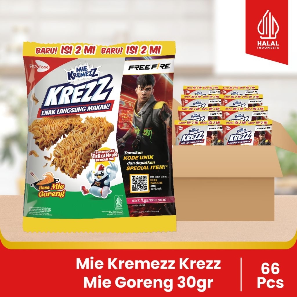 

Mie Kremezz Krezz - Mie Goreng - 1 karton (6 renceng) - 11pcs - 30gr