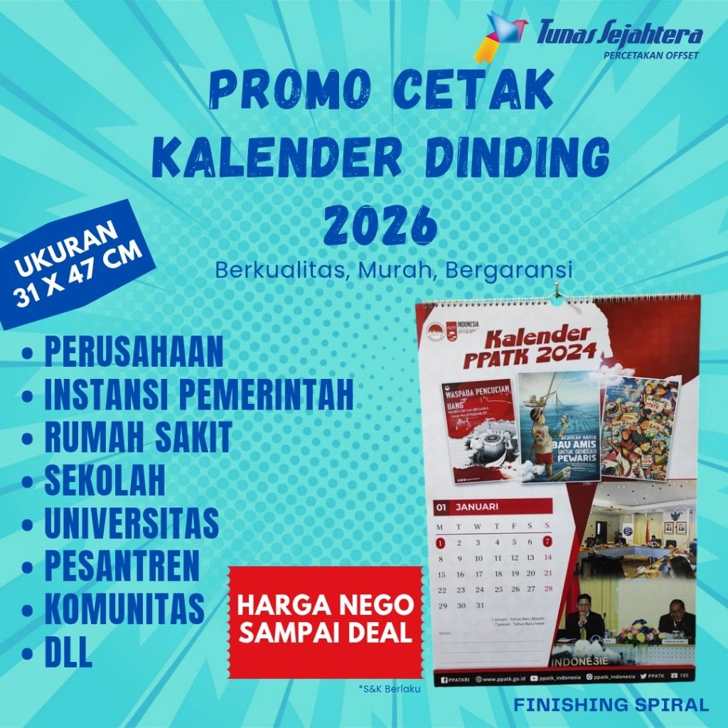 

Cetak Kalender 2026 Ukuran 31x47 Jumbo 5 Lembar Spiral