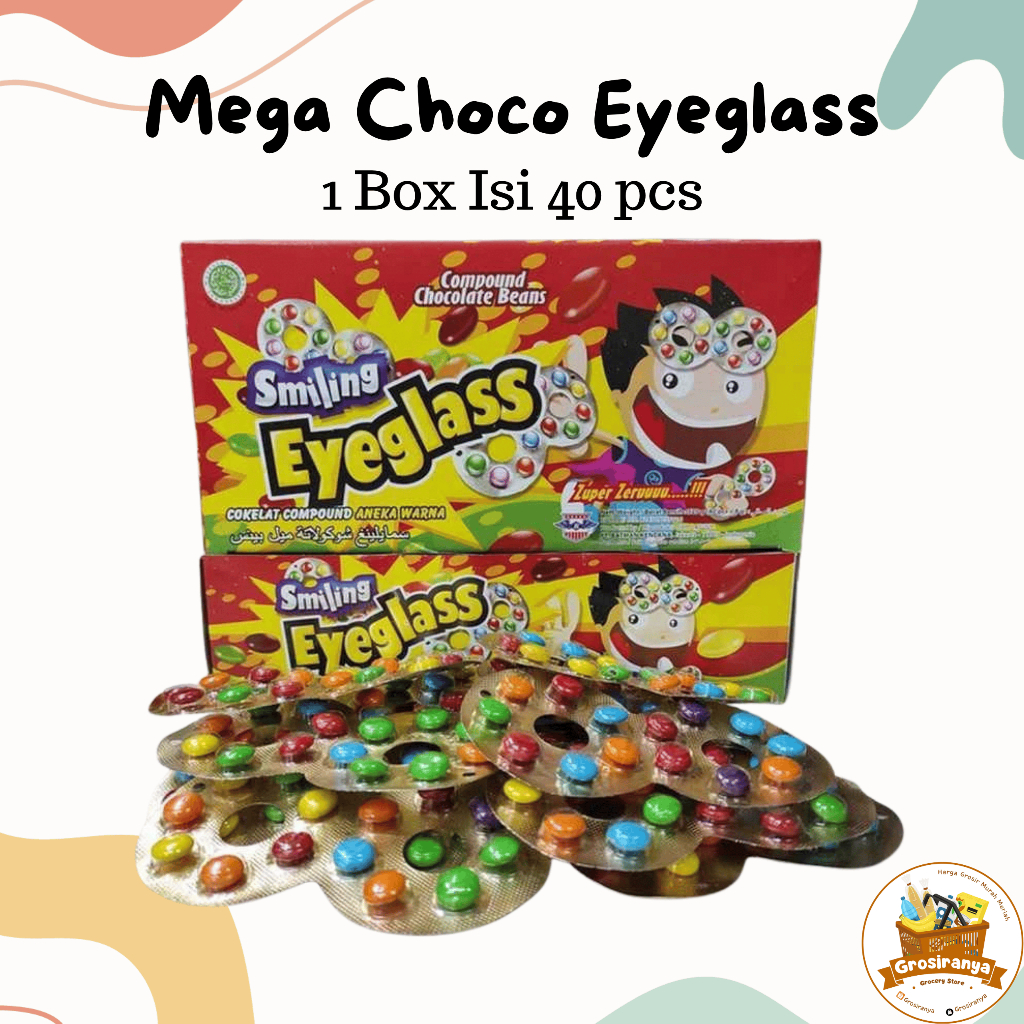 

Mega Choco Eyeglass Permen Cokelat Kacamata 1 Dus Isi 40 pcs