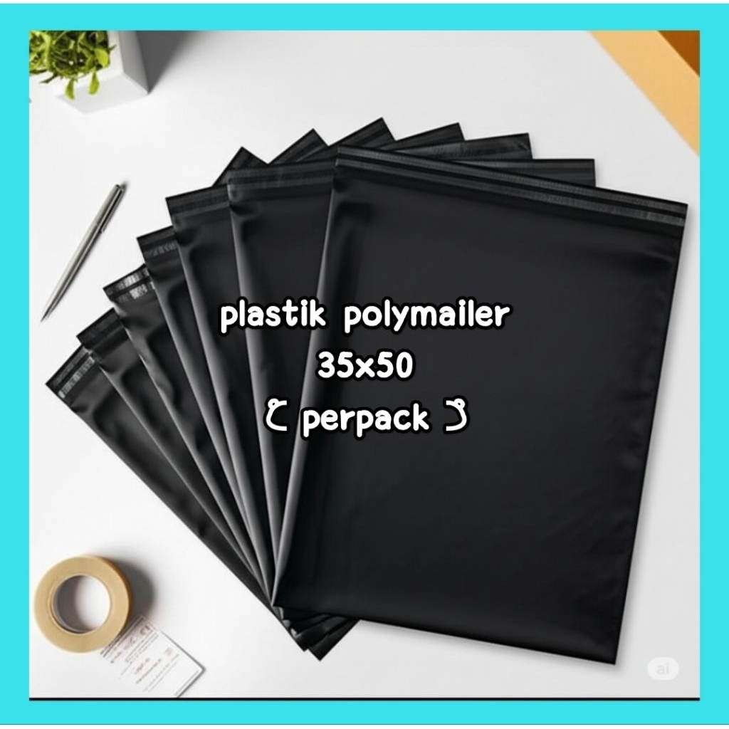 

perpack (±100pcs) 35x50 cm polymailer hitam silver plastik packing olshop