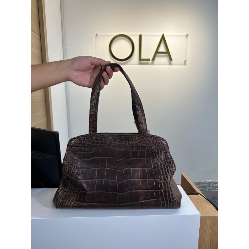 Tas Aigner Croc-Embossed Leather Top Handle Authentic Original