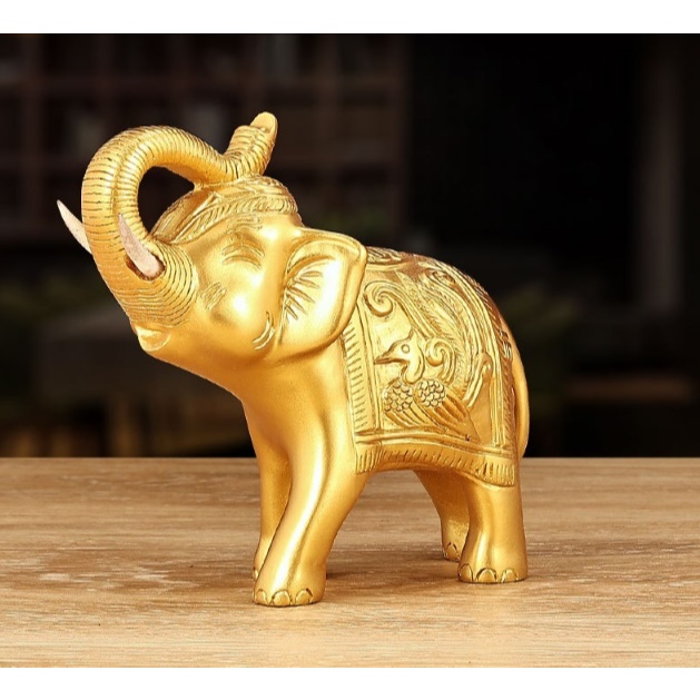 Patung Gajah warna emas hiasan Gading