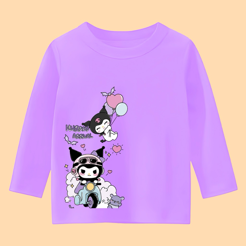 kaos anak perempuan lengan panjang motif kuromi motor