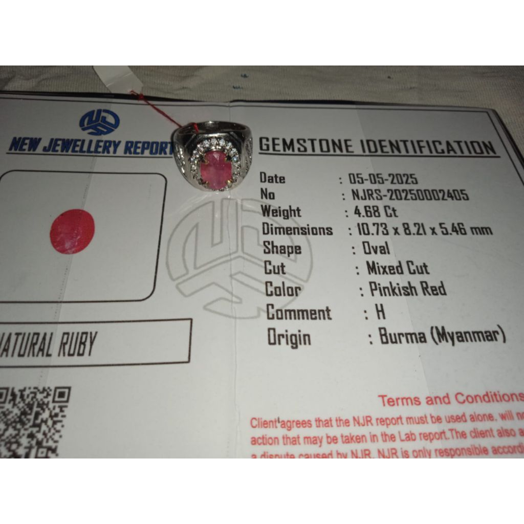 batu Ruby Burma memo mewah asli natural Memo