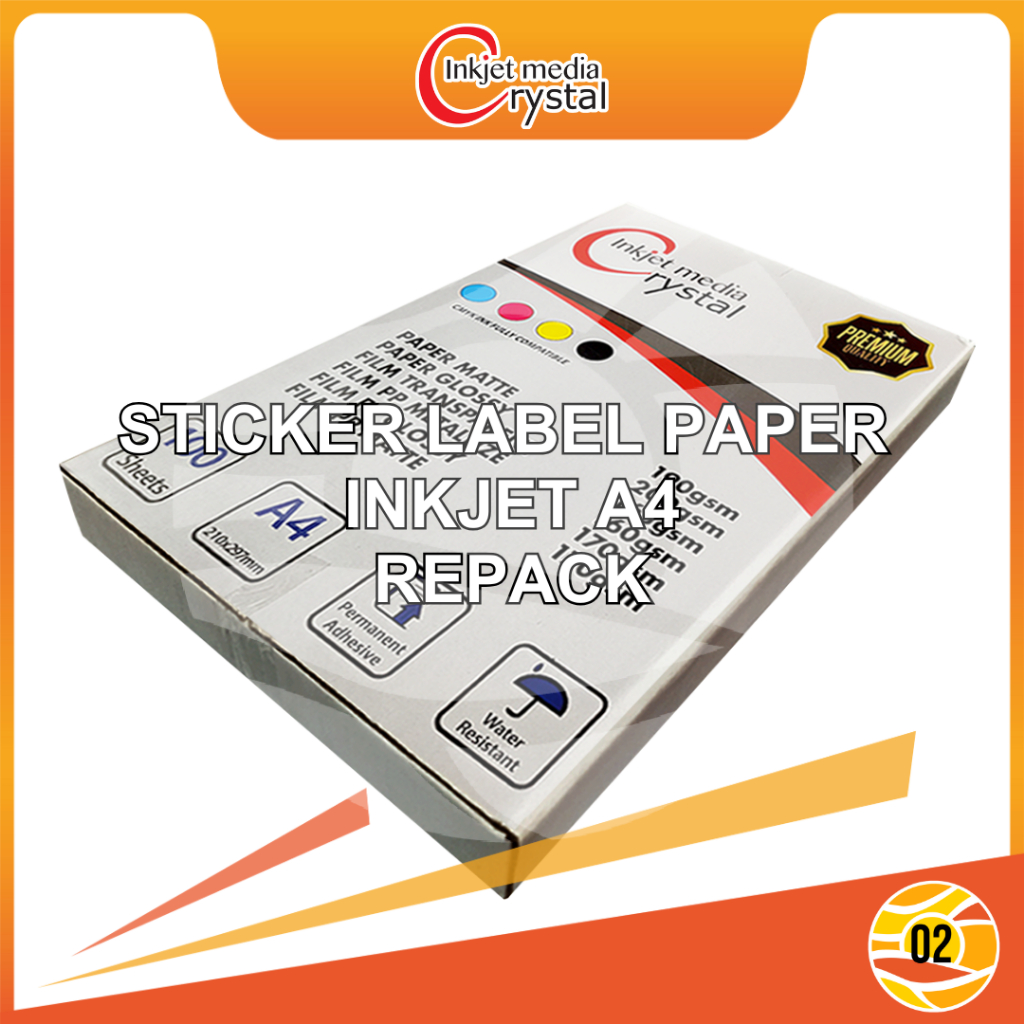 

Crystal Sticker Inkjet Label Paper A4 Stiker Waterproof Synthetic Premium Repack - 20 Lembar