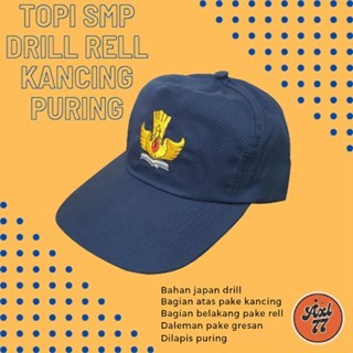 TOPI SMP BIRU POLOS BAHAN DRILL PAKE REL KANCING PURING