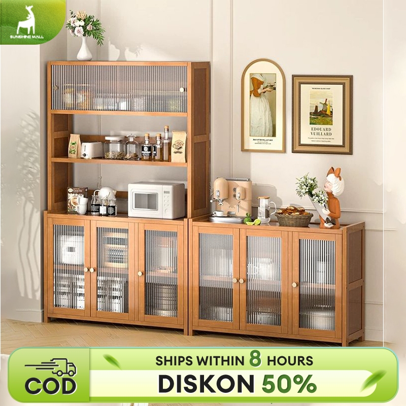 Rak Dapur Lemari Dapur Rak Dapur Kayu Lemari Piring Kabinet Rak Oven Microwave Serbaguna Minimalis