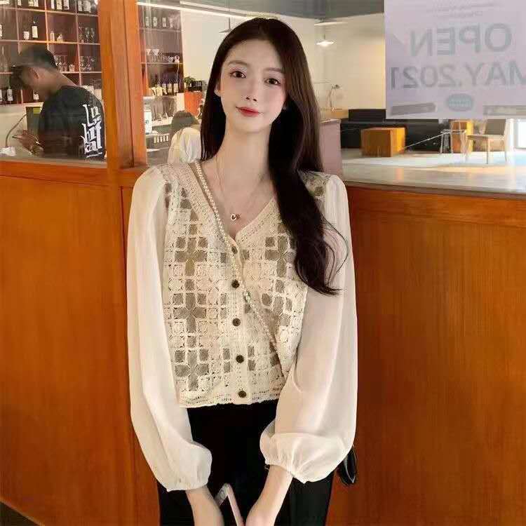 Rompi Rajut Bordir Bunga Gelap Lengan Panjang Gaya Korea