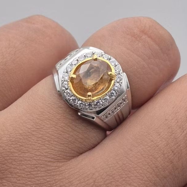 Cincin perak batu natural yellow sapphire heat only, ukuran jari bisa disesuaikan (free resize), nat