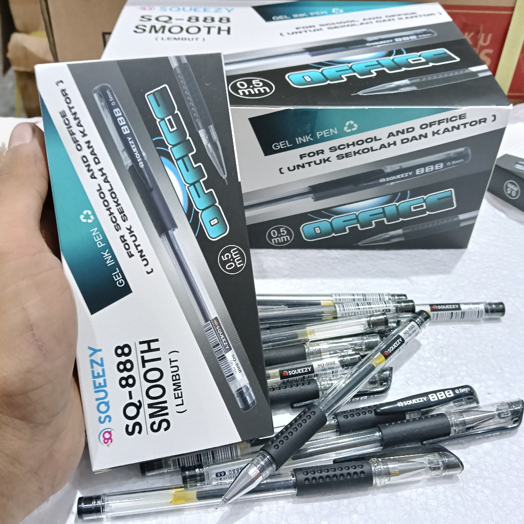 

1 PAK PENA SQUEEZY GEL PEN 0,5 MM MATA KECIL HITAM 12 PCS