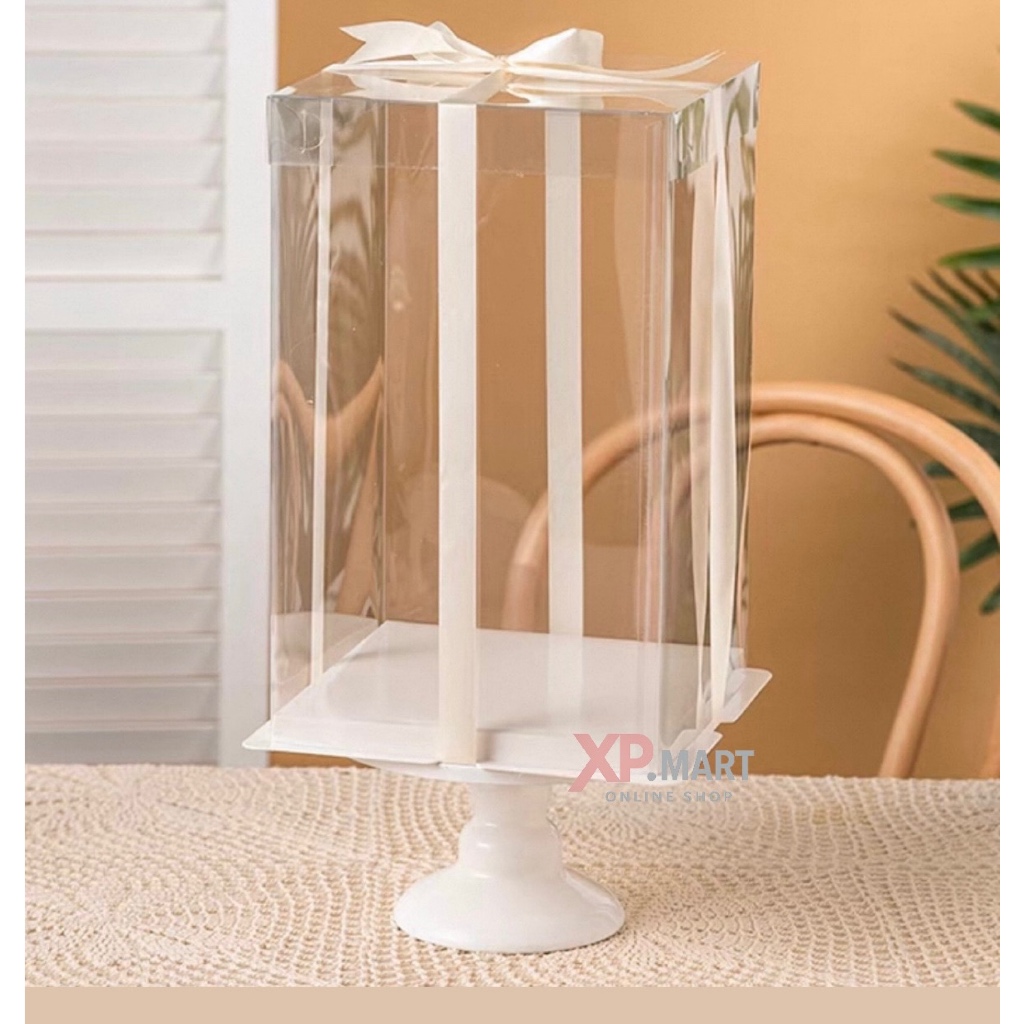 Cake Box Mika Dus Kotak Mika Kue Cake Segi Bening Transparan 25.5x25.5xT44.7CM