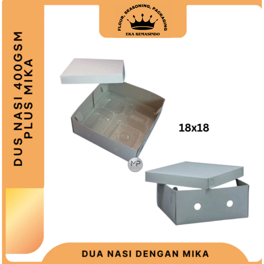 Dus Nasi Duplex Putih 18x18 | Dus Nasi Coklat 18 x 18 | Dus Nasi Kraft Tebal plus mika sekat 4 isi 5