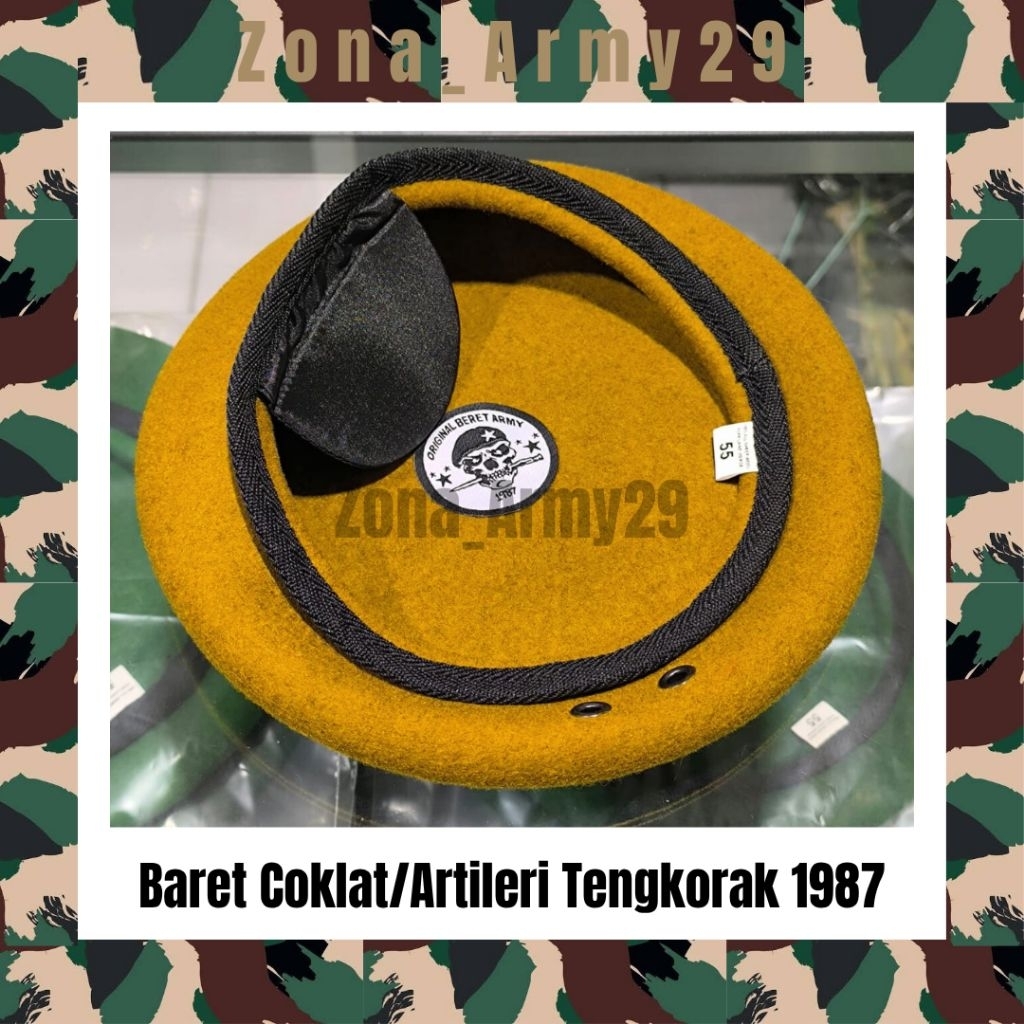 Baret Artileri/Coklat Original Baret Tengkorak 1987 TNI AD | Original Baret Tengkorak TNI AD | Baret