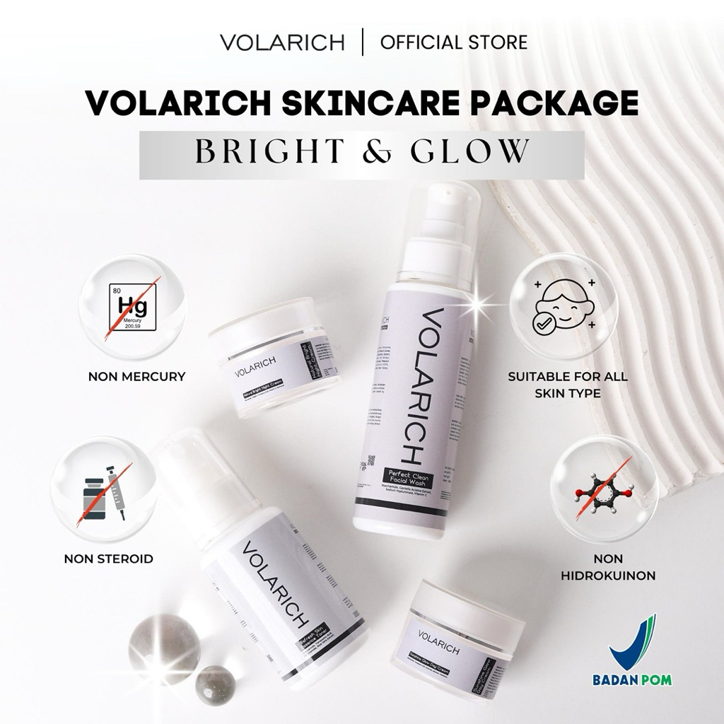 VOLARICH SKINCARE PACKAGE BRIGHT & GLOW paket skincare mencerahkan dan glowing untuk semua jenis kul