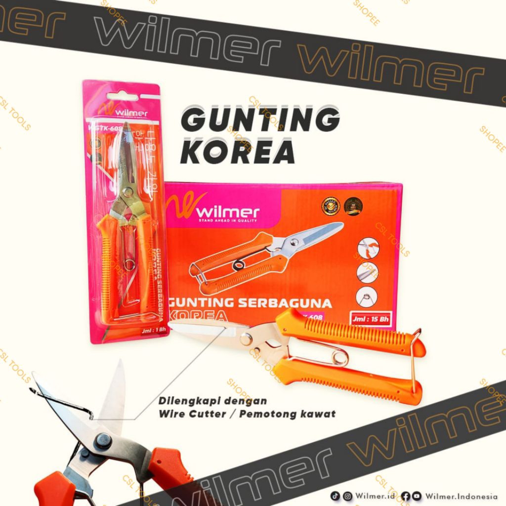 

WILMER Gunting Korea Lurus / Gunting Serbaguna / Gunting Holo Tajam Kawat Seng WILMER
