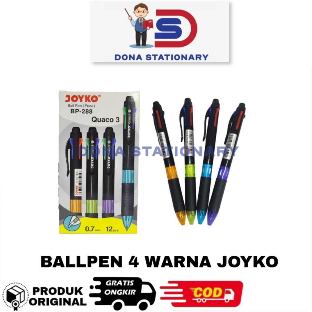 

( 1 PCS ) Pulpen JOYKO 4 WARNA BP-213 QUACO / BALLPEN JOYKO BP-288 QUACO 3