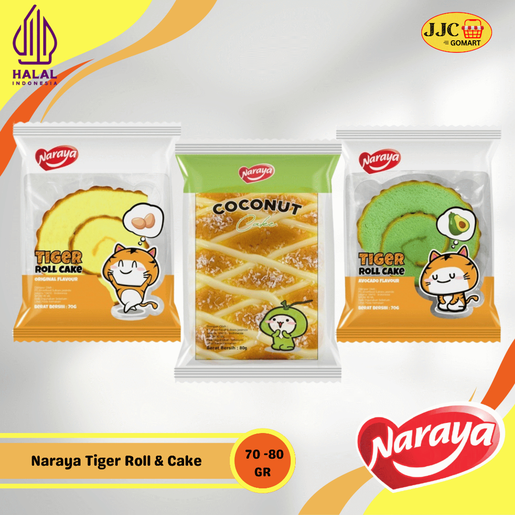 

Naraya Tiger Roll Original, Avocado & Coconut Cake Halal 70g-80g