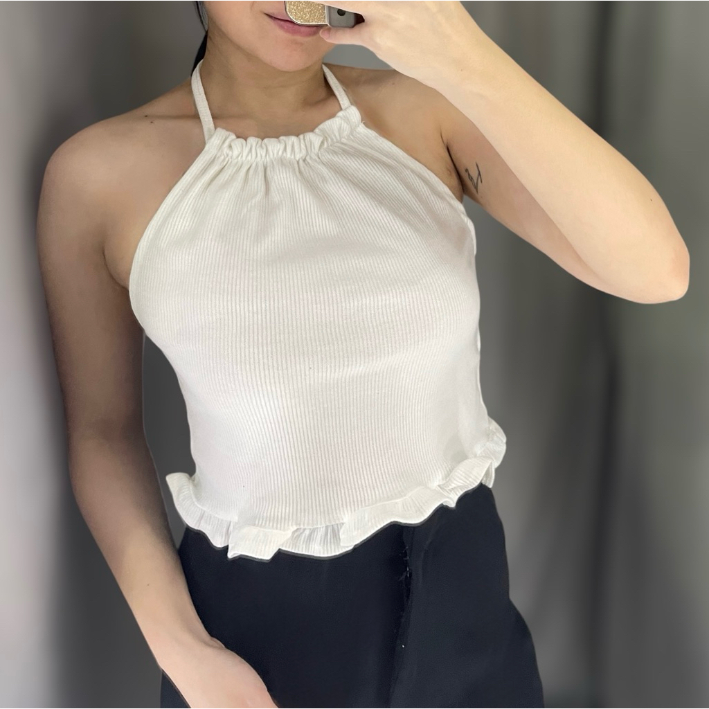 T0032 Korean Flowy Crinkle Neck Leher Kerut Tank Top