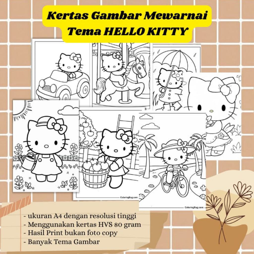 

20 LEMBAR KERTAS MEWARNAI ANAK TEMA HELLO KITTY (READY LANGSUNG KIRIM)