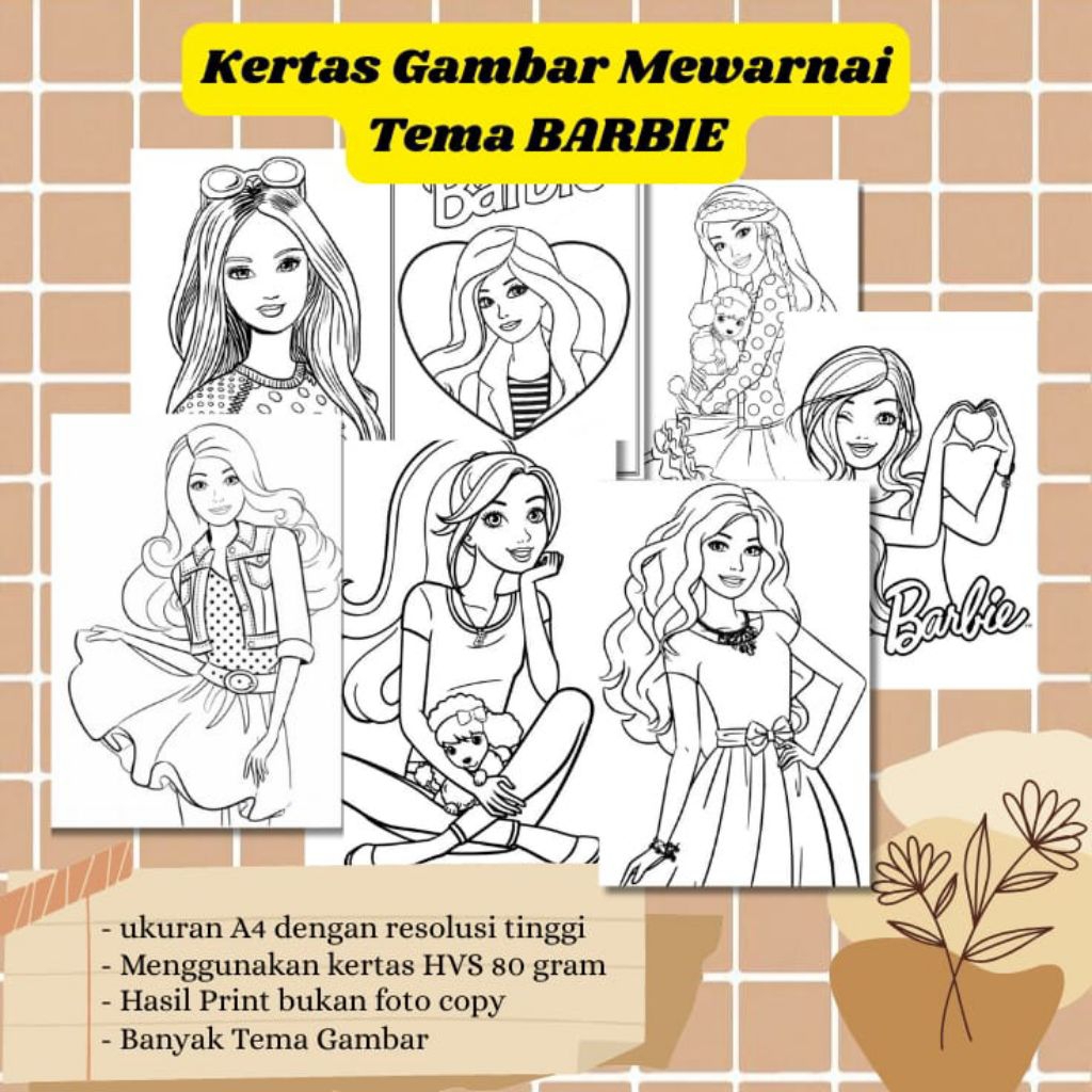 

20 LEMBAR KERTAS MEWARNAI ANAK TEMA BARBIE (READY LANGSUNG KIRIM)