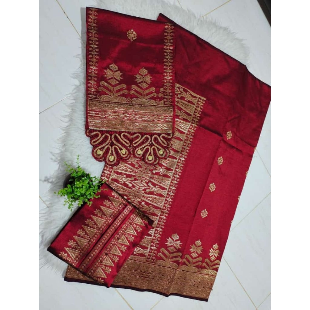 Songket silungkang couple set warna marun, songket padang
