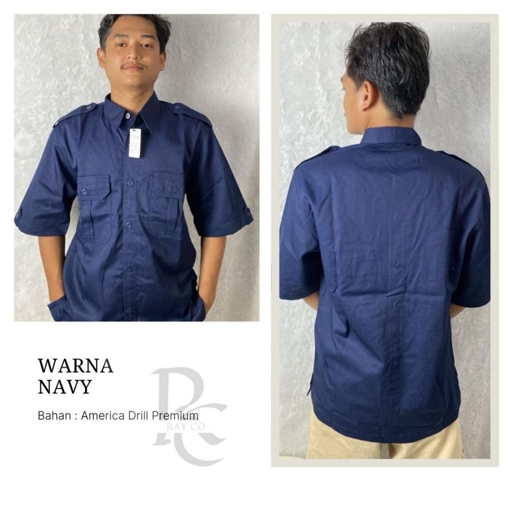 KEMEJA PDH / PDL American Drill  / Baju Kerja Lapangan Warna Navy Lengan Pendek