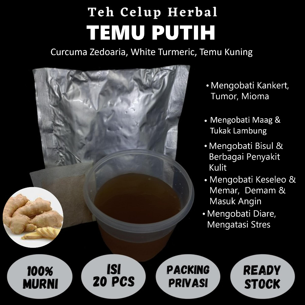 

Teh Celup Herbal TEMU PUTIH Mengobati Maag Demam Masuk Angin Kanker Miom Menjaga Kesehatan Kulit