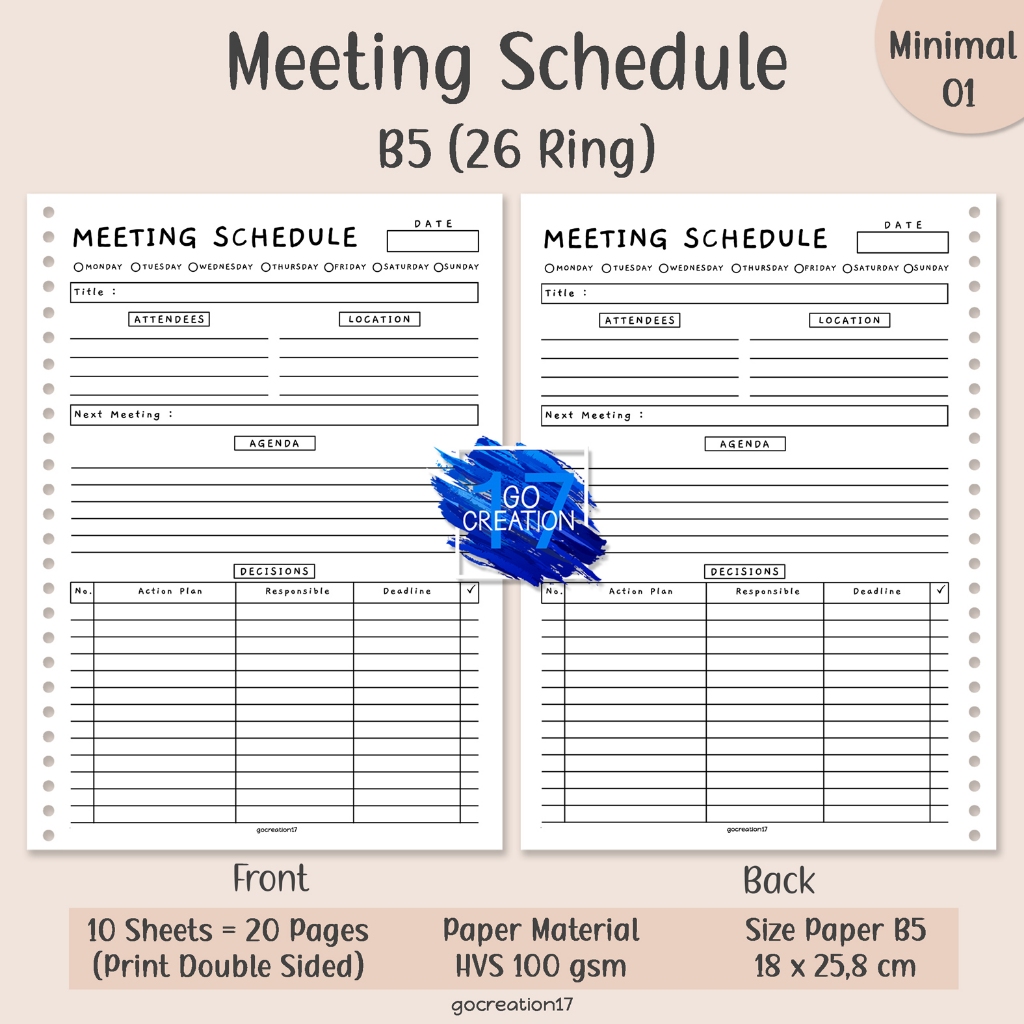 

Kertas Isi Binder Planner Meeting Schedule Simple Minimalis B5