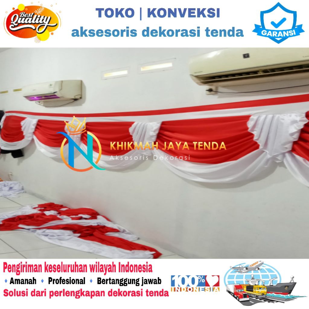 rumbai tenda/ponitenda/merah-putih spesial HUT RI Indonesia bahan abutay harga permeter barang asli 