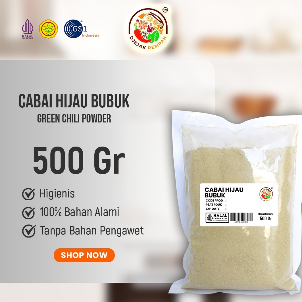 

Cabe Hijau Bubuk | Green Chili Powder Original (Kemasan 100 Gr sd 500 Gr)