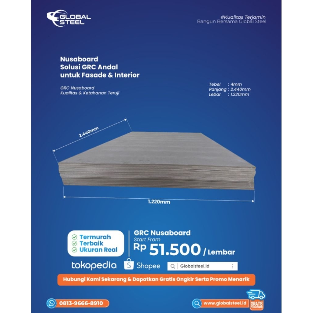 GRC Nusa Board 4 mm Papan GRC Nusa Board
