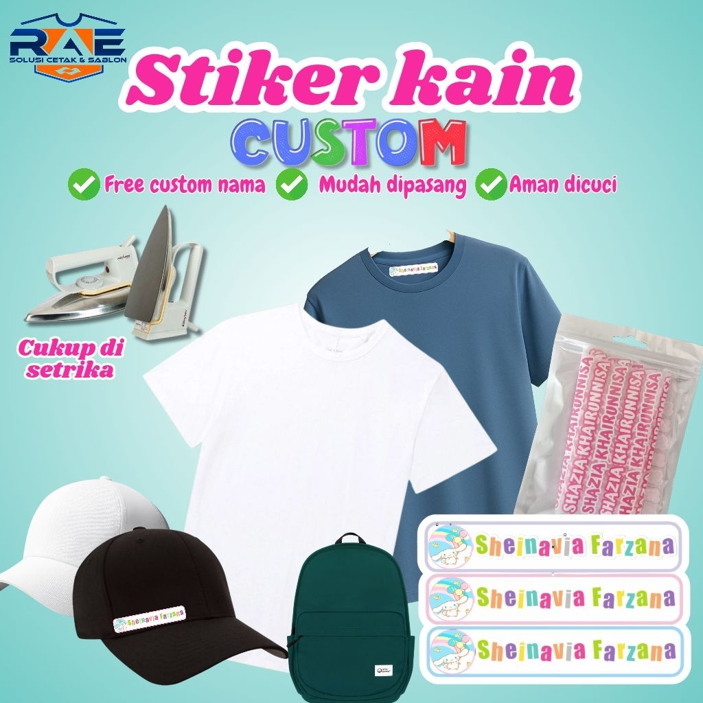 

Stiker Nama Kain Custom – Tinggal Setrika, Langsung Nempel! ○Solusi praktis label nama untuk baju sekolah, seragam, handuk, topi, tas anak, dan lainnya!