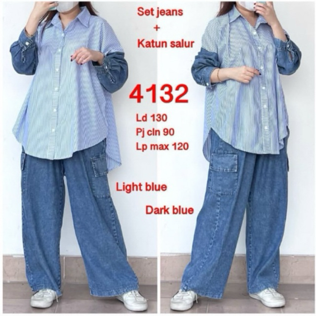Stelan Jeans Jumbo Oneset Jeans Bigsize Setelan Baju Levis Setelan Baju Bigsize Jeans Jumbo Satu Set