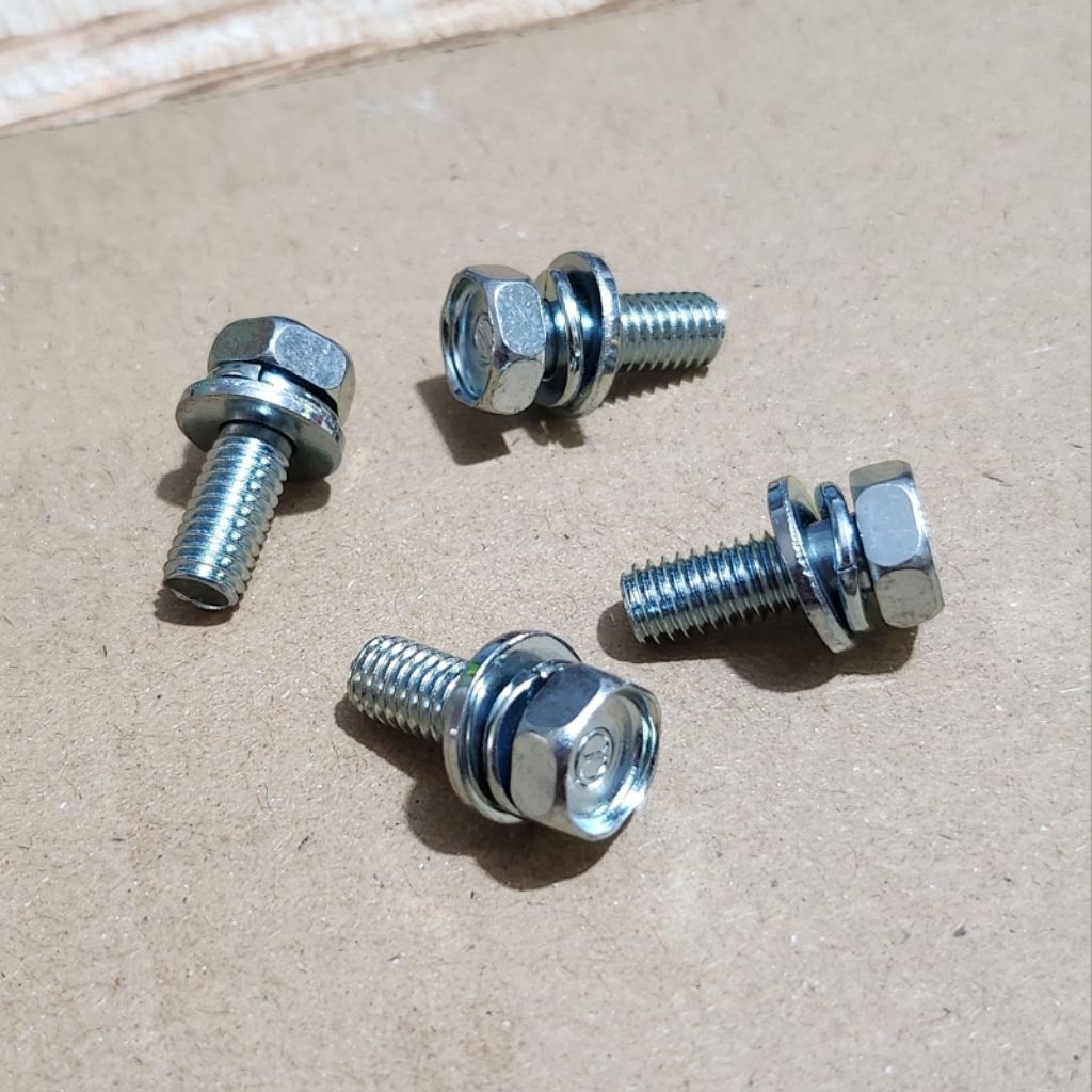 (paket isi 10 pcs) Baut M6x16 Double Ring Plat + Ring Per Panjang 1,6cm baut M6x16 dabel ring