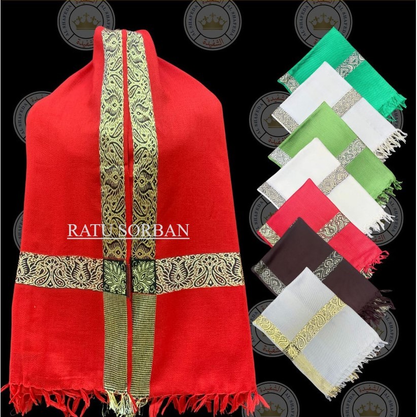 Sorban Kashmiri Asli India Hitam Garis Emas - Sorban Hitam - Sorban Kashmiri Hitam - Sorban Panjang