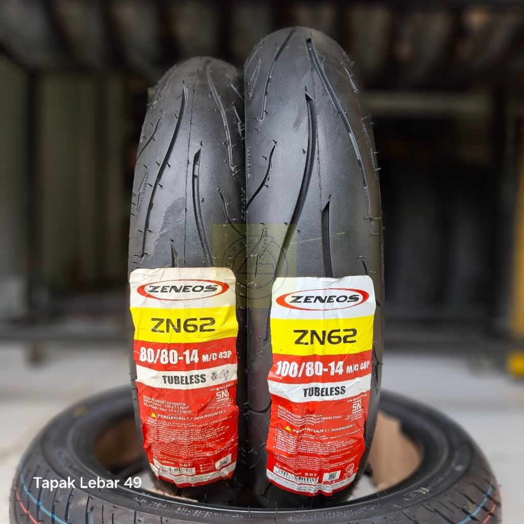 Ban Tapak Lebar ZENEOS ZN62 PAKET 80.80.14 dan 100.80.14 Ring 14 Tubeless Ban Harian dan Sport Touri