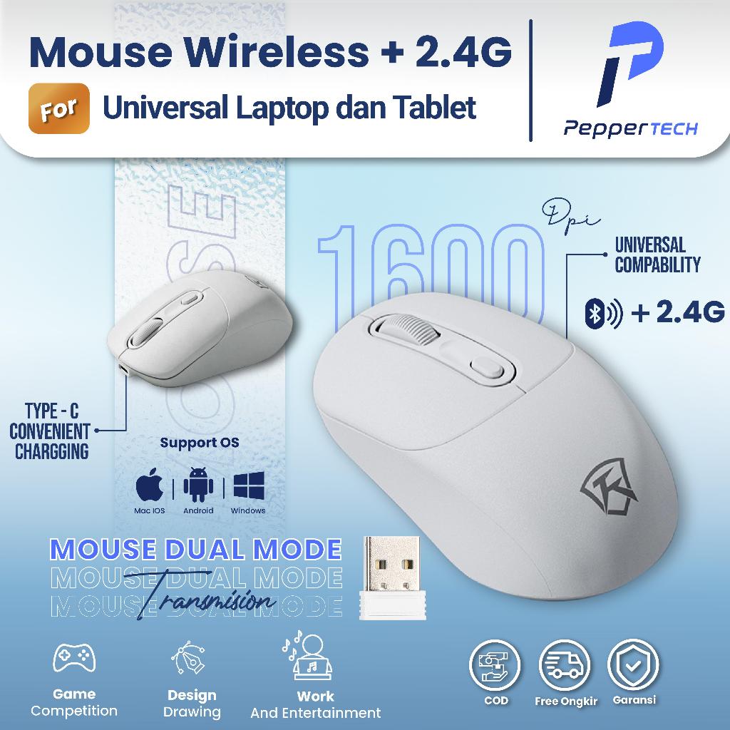 PEPPERTECH - Mouse Wireless Bluetooth + 2.4G For Universal Tablet Android iOS Samsung Apple iPad Hua