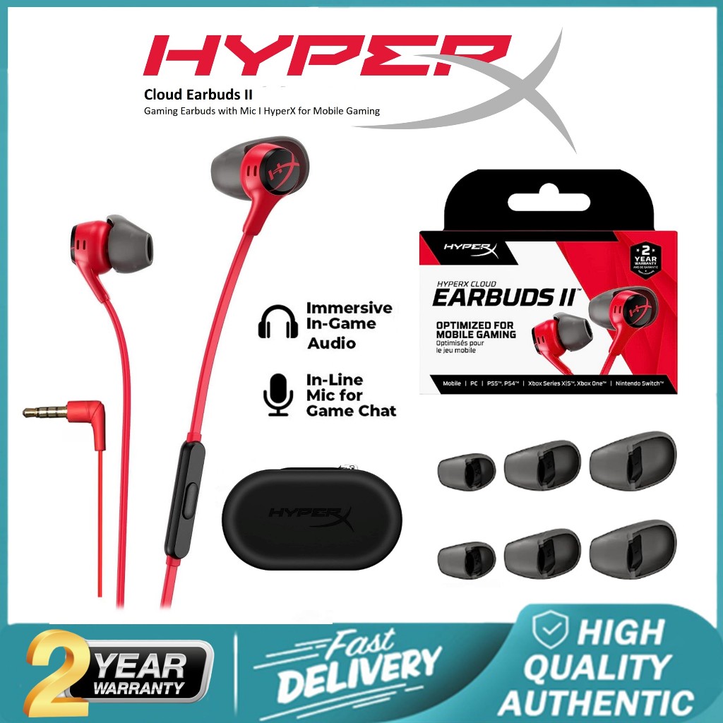 HyperX Earbuds Gaming Cloud Earbuds II With Mic Earbuds Handsfree Gaming