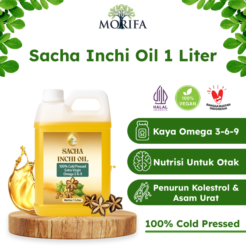 

MORIFA Minyak Sacha Inchi Omega 369 Sacha Inchi Oil Cold Pressed-Extra Virgin 1liter