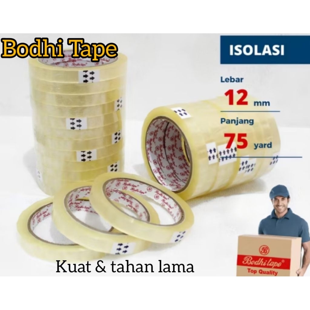 

ISOLASI PEREKAT BODHI TAPE UK. 12MM / 24MM X 75YARD PER SLOP - BENING TEBAL SUPER KUAT TIDAK MUDAH PUTUS