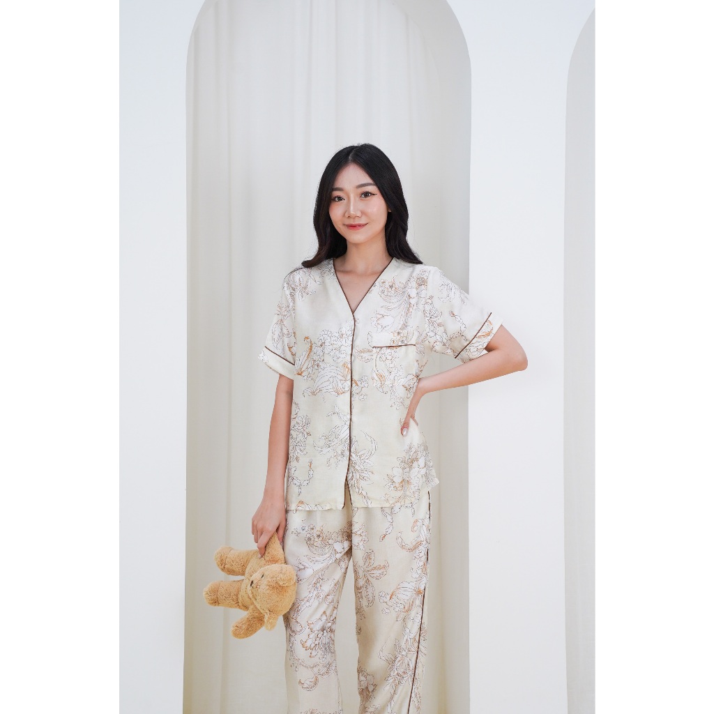 Surrell Sleepwear | Saddie (S-XL) ORGANIC SILK Tencel Non-Collar Pajamas Set Piyama