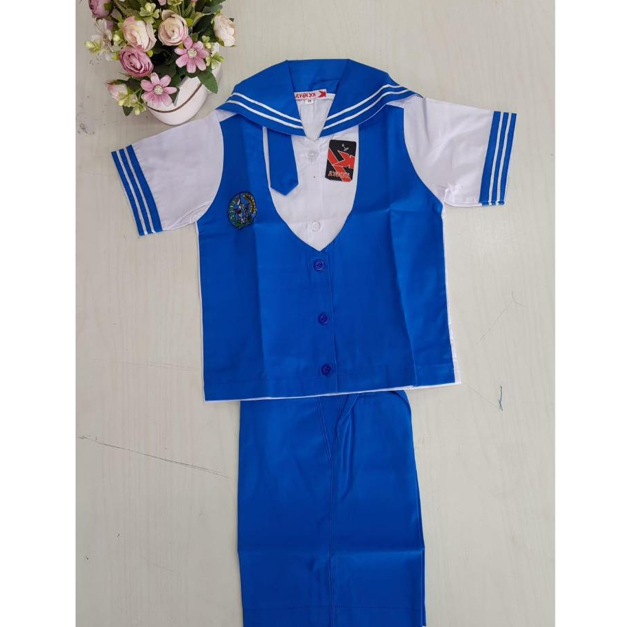 BAJU SERAGAM TK DAN PAUD PENDEK BIRU PUTIH