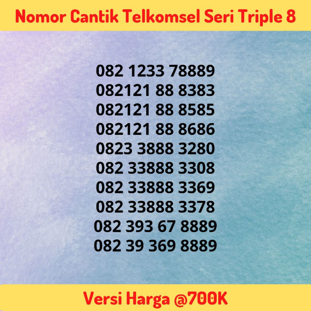 Nomor Cantik Telkomsel Seri Triple 8 / 888 Tengah Versi @700K - Kartu Perdana Simpati Rapi