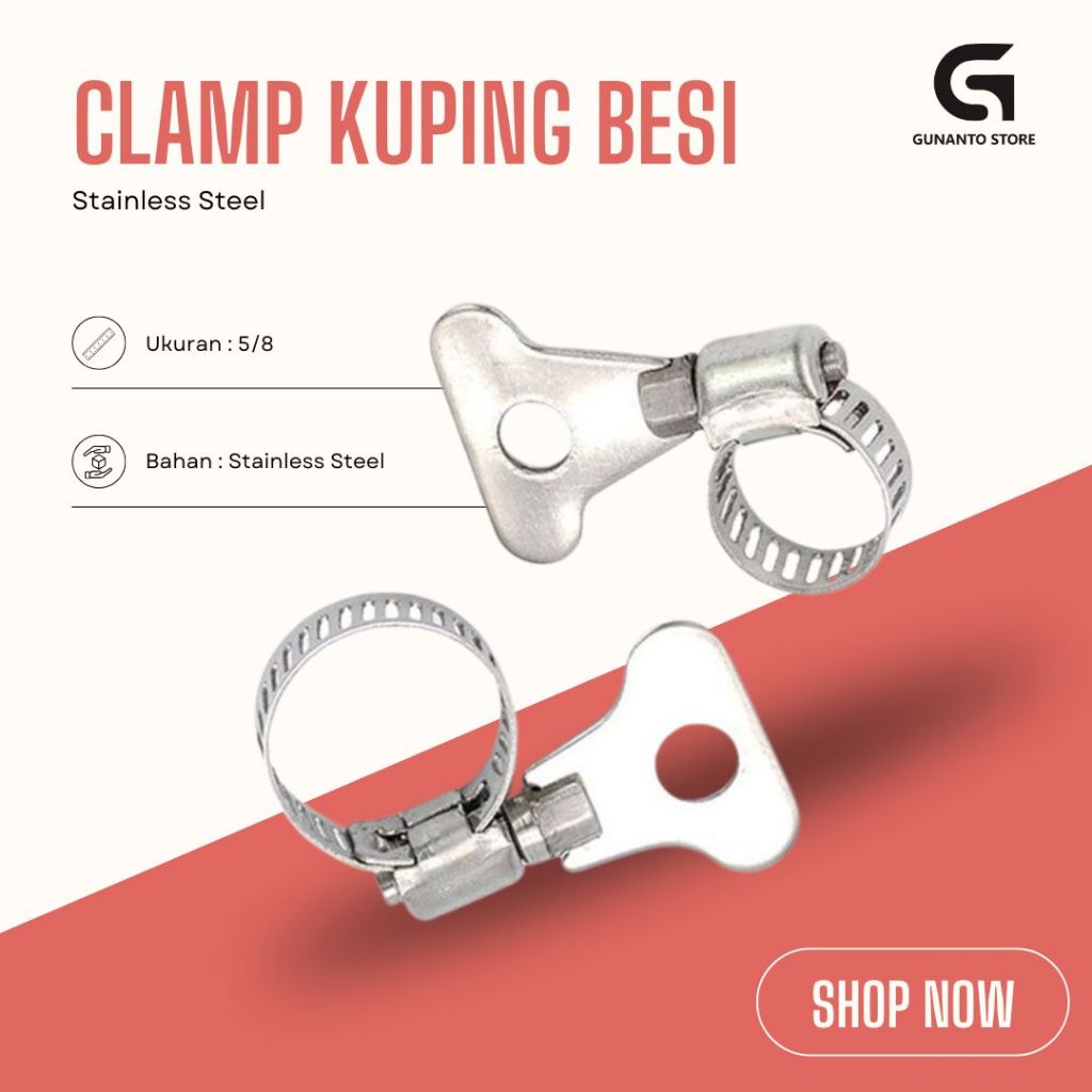 STAINLESS KLEM SELANG KUPING BESI 5/8 CLAMPS SELANG AIR KLEM CINCIN GAS
