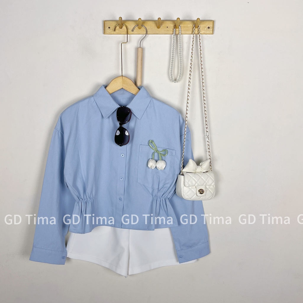 GDTIMA Kemeja Crop Top Kemeja Casual Kemeja Wanita Atasan Lengan panjang