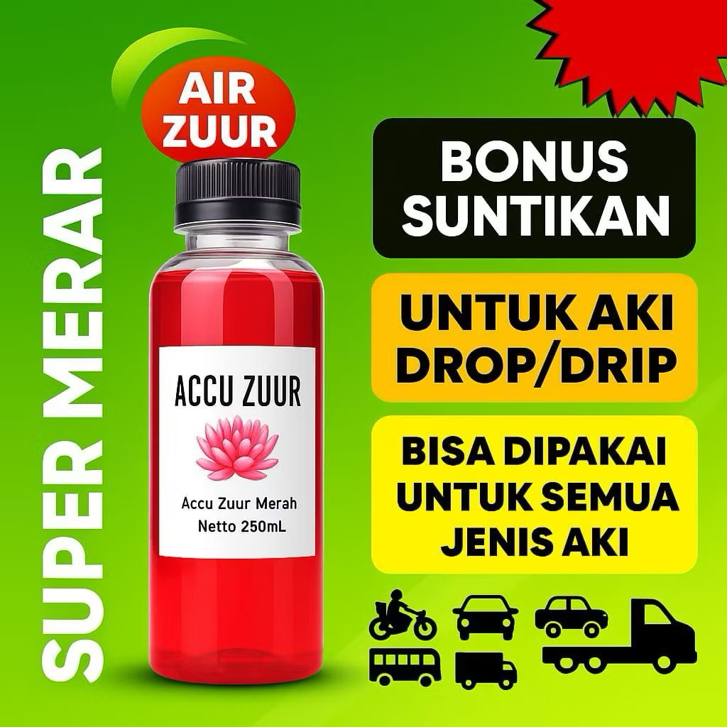 (ACCU ZUUR) air aki gratis suntikan untuk perbaiki aki kering soak drop dll