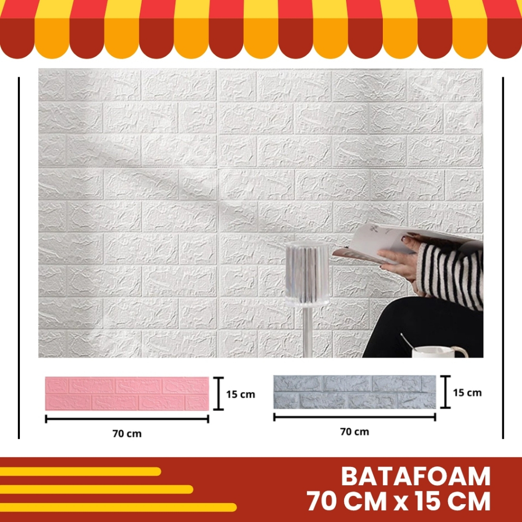Wallfoam Wallpaper Dinding Foam 3 Dimensi Sticker Tembok Brickfoam Model Bata Pink Tebal 3mm
